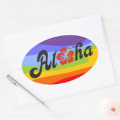 Aloha Hibiscus - flat Hawaii design + jouw ideeën Ovale Sticker (Envelop)