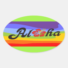 Aloha Hibiscus - flat Hawaii design + jouw ideeën Ovale Sticker