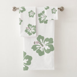 Aloha hibiscus floreel patroon wit en groen bad handdoek