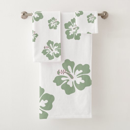 Aloha hibiscus floreel patroon wit en groen bad handdoek (Insitu)