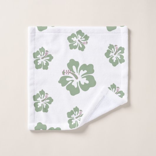 Aloha hibiscus floreel patroon wit en groen bad handdoek (Wasdoekje)