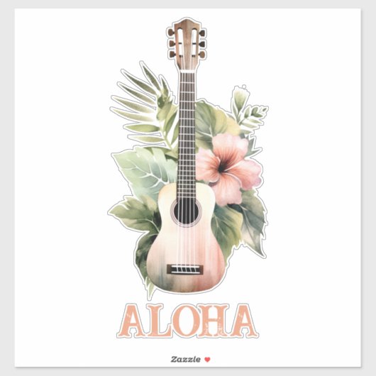 Aloha Hibiscus Flower Gitaar Sticker (Vel)