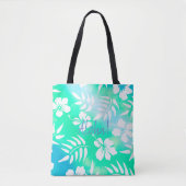 Aloha Hibiscus groen en blauw bloemen Tote Bag (Voorkant)
