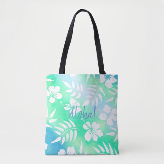 Aloha Hibiscus groen en blauw bloemen Tote Bag (Voorkant)
