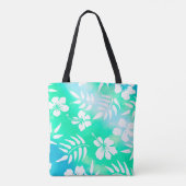 Aloha Hibiscus groen en blauw bloemen Tote Bag (Achterkant)