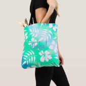 Aloha Hibiscus groen en blauw bloemen Tote Bag (Dichtbij)