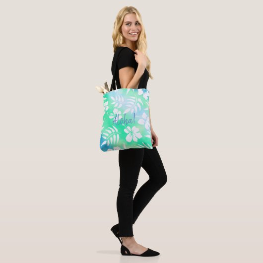 Aloha Hibiscus groen en blauw bloemen Tote Bag (Op model)