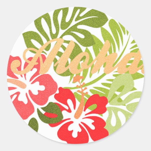 Aloha Hibiscus Ronde Sticker (Voorkant)