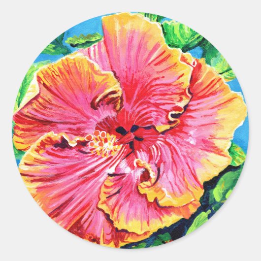 Aloha Hibiscus Roze Rode Hawaiaanse Bloem Ronde Sticker (Voorkant)