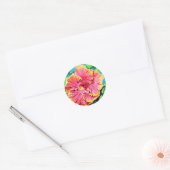 Aloha Hibiscus Roze Rode Hawaiaanse Bloem Ronde Sticker (Envelop)