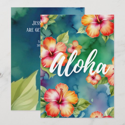 Aloha Hibiscus Tropische Waterverf Bloemenbruiloft Save The Date (Voorkant / Achterkant)
