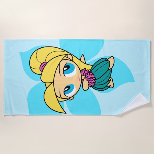 Aloha Honeys Blond Hula Girl Hawaiian Hibiscus Strandlaken (Voorkant)