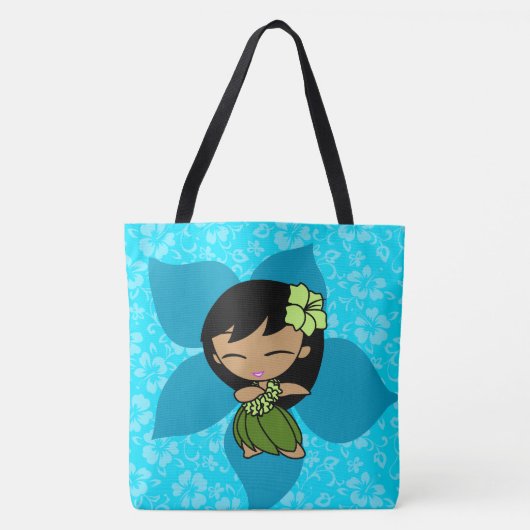 Aloha Honeys Hawaiian Blauwgroen Hula Meisje Stran Tote Bag (Voorkant)