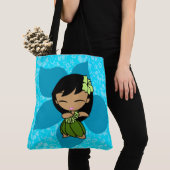 Aloha Honeys Hawaiian Blauwgroen Hula Meisje Stran Tote Bag (Dichtbij)