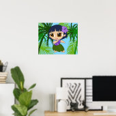 Aloha Honeys Hawaiian Blue Hair Hula Girl Poster (Thuiskantoor)