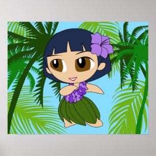 Aloha Honeys Hawaiian Blue Hair Hula Girl Poster