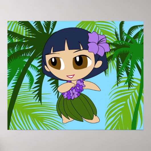 Aloha Honeys Hawaiian Blue Hair Hula Girl Poster (Voorkant)