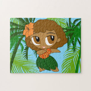 Aloha Honeys Hawaiian Brown Hair Hula Girl Legpuzzel