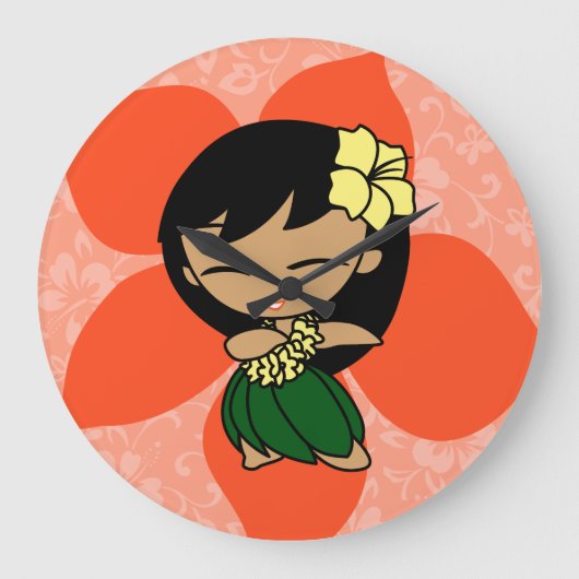 Aloha Honeys Hawaiian Hibiscus Hula Meisje Grote Klok (Voorkant)
