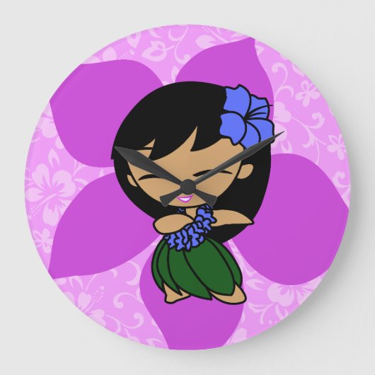 Aloha Honeys Hawaiian Hibiscus  Hula Meisje Grote Klok (Voorkant)