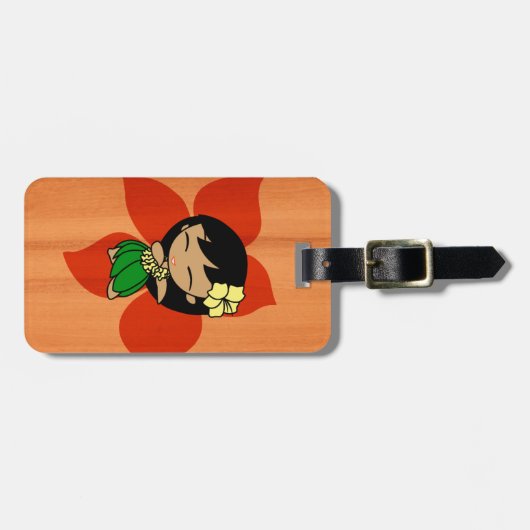 Aloha Honeys Hawaiian Hula Girl Faux Wood Bagagelabel (Voorkant horizontaal)