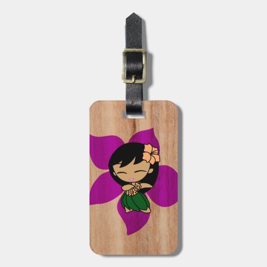 Aloha Honeys Hawaiian Hula Girl Faux Wood Bagagelabel (Voorkant verticaal)