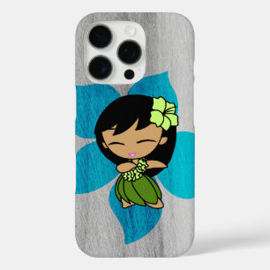 Aloha Honeys Hawaiian Hula Girl Faux Wood Turq iPhone 16 Pro Hoesje