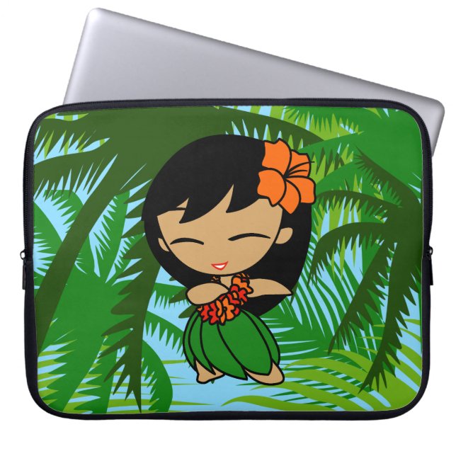 Aloha Honeys Hawaiian Palms Hula Girl Wetsuit Laptop Sleeve (Voorkant)