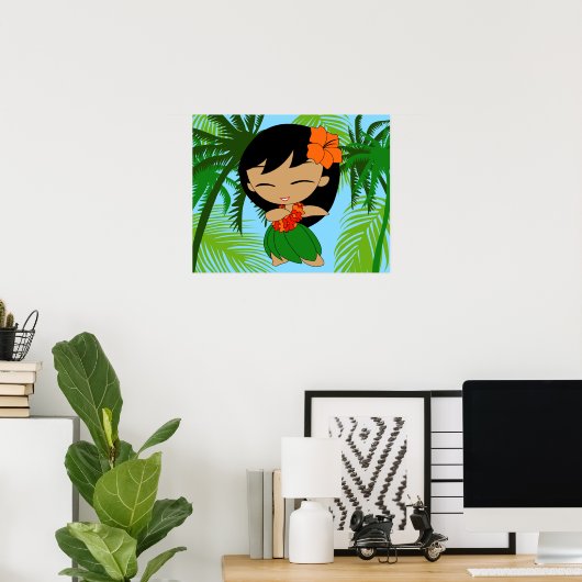 Aloha Honeys Hawaiian Sinaasappel Hibiscus Hula Gi Poster (Thuiskantoor)