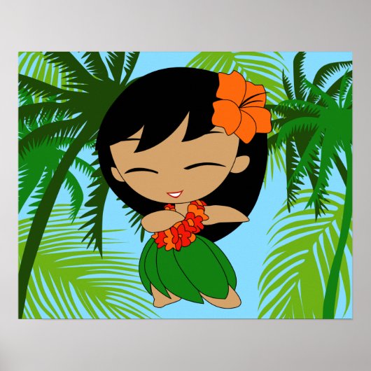 Aloha Honeys Hawaiian Sinaasappel Hibiscus Hula Gi Poster (Voorkant)