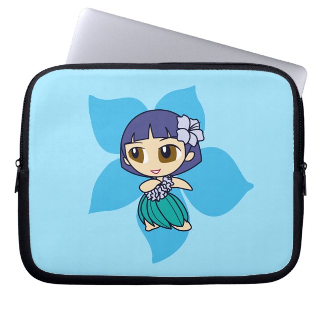 Aloha Honeys Hula Meisje Hibiscus Neopreen Laptop Sleeve (Voorkant)