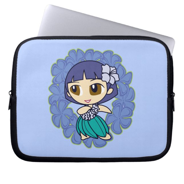 Aloha Honeys Hula Meisje Plumeria Neopreen Laptop Sleeve (Voorkant)