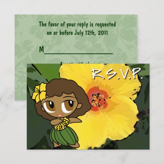 Aloha Honeys Hula Meisje RSVP-kaart RSVP Kaartje (Voorkant / Achterkant)