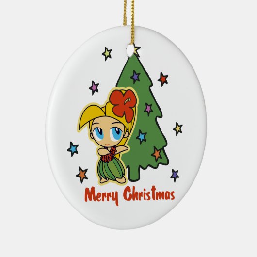 Aloha Honeys Kerstblond Hula Girl Keramisch Ornament (Rechts)