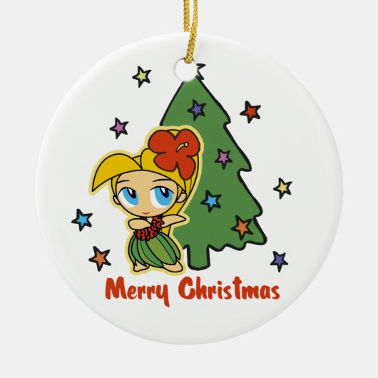 Aloha Honeys Kerstblond Hula Girl Keramisch Ornament (Voorkant)