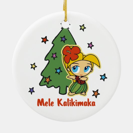 Aloha Honeys Kerstblond Hula Girl Keramisch Ornament (Achterkant)