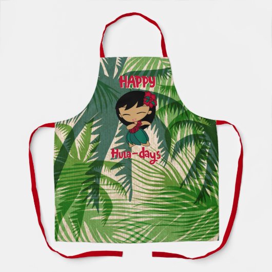 Aloha Honeys Kerstfeestdag Hula Girl Palm Schort (Voorkant)