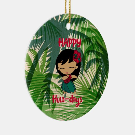 Aloha Honeys Kerstfeestdag Hula Girl Palms Keramisch Ornament (Rechts)