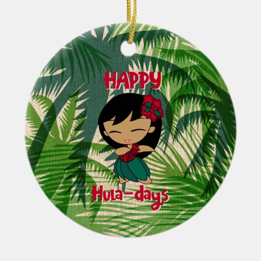 Aloha Honeys Kerstfeestdag Hula Girl Palms Keramisch Ornament (Voorkant)
