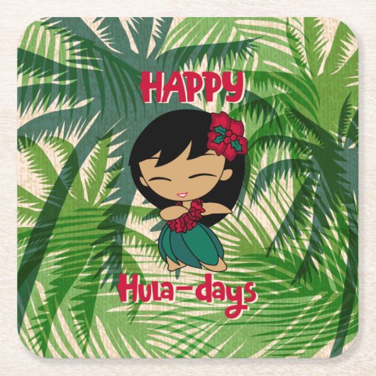 Aloha Honeys Kerstfeestdag Hula Girl Palms Nap Kartonnen Onderzetters (Voorkant)