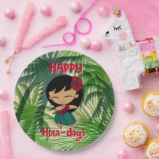 Aloha Honeys Kerstfeestdag Hula Girl Palms Papieren Bordje (Feest)