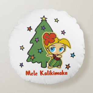 Aloha Honeys Kerstmis Blond Hula Girl White Rond Kussen