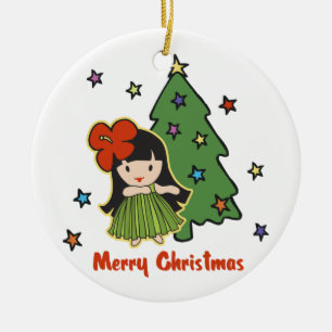 Aloha Honeys Kerstmis Hawaiian Hula Girl Keramisch Ornament