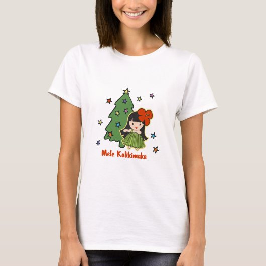 Aloha Honeys Kerstmis Hawaiian Hula Girl T-shirt (Voorkant)