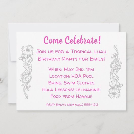 Aloha Honeys Luau Invite Card - Blond Hula Girl Kaart (Achterkant)