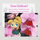 Aloha Honeys Luau Invite Card - Blond Hula Girl Kaart (Voorkant / Achterkant)