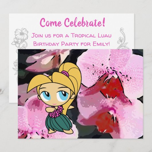 Aloha Honeys Luau Invite Card - Blond Hula Girl Kaart (Voorkant / Achterkant)