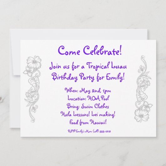 Aloha Honeys Luau Nodig Kaart uit (Achterkant)