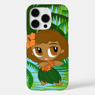 Aloha Honeys Palms Hawaiian Brown Hair Hula Girl iPhone 16 Pro Hoesje
