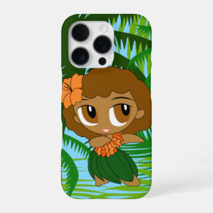 Aloha Honeys Palms Hawaiian Brown Hair Hula Girl iPhone 16 Pro Hoesje
